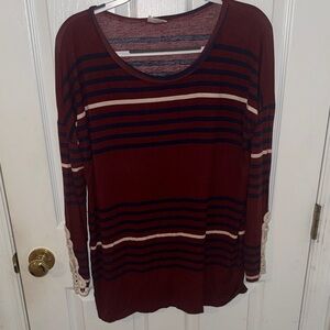 Fantastic Fawn Burgundy and Navy Striped Long Sleeve Top